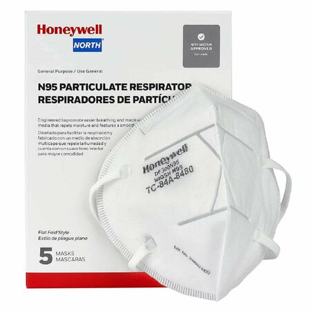 HONEYWELL N95 General Purpose Flat Fold Disposable Respirator for DF300, White - One Size Fits All, 300PK 2017667